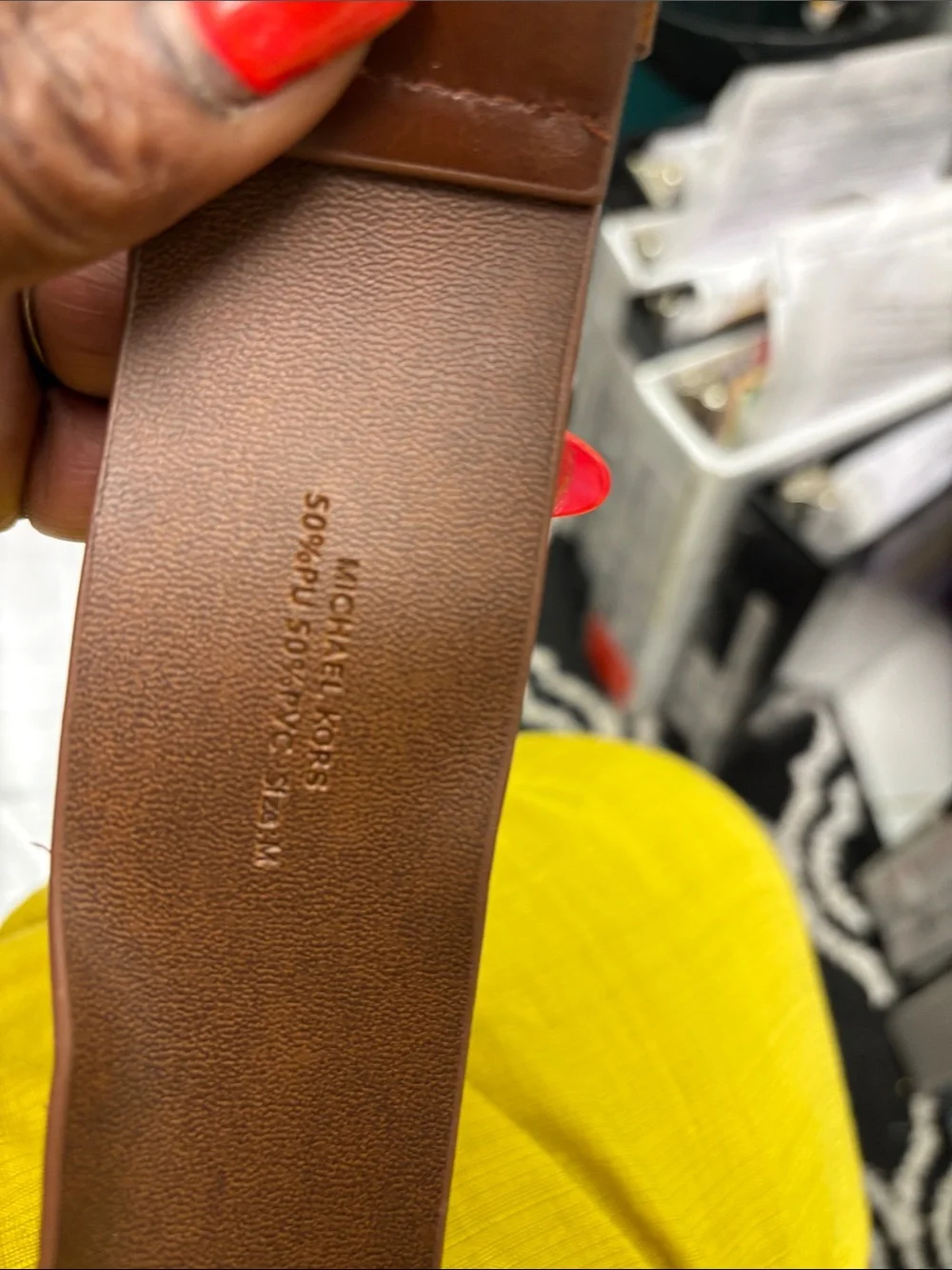 Michael Kors Brown Leather Belt with Gold-Tone Buckle - L 38”, waist 34-38, NWOT